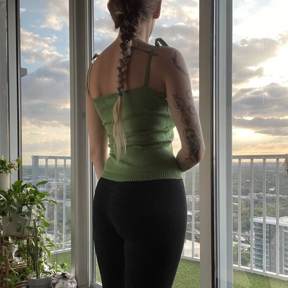 Vintage A&F Green Tie-Strap Square Neck Tank Top - Picture 3 of 10